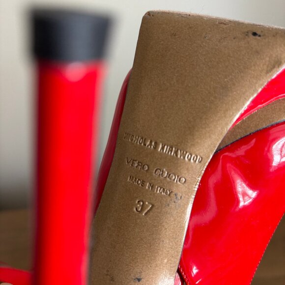 Nicholas Kirkwood Red Leather Peep Toe Heels - Picture 6 of 6